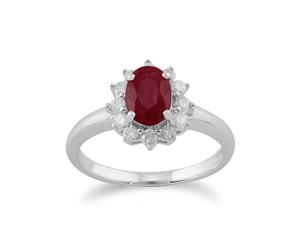 Classic Oval Ruby & Diamond Cluster Ring in 9ct White Gold