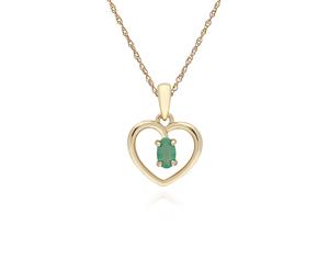 Classic Style Oval Emerald Love Heart Shaped Pendant in 9ct Yellow Gold