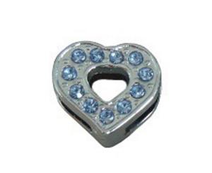 Crystal Heart Collar Slide Charm - Blue crystals