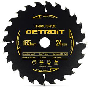 Detroit 165mm 24T TCT Circular Saw Blade for Wood Cutting