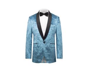 Dobell Mens Marine Blue Crushed Velvet Tuxedo Jacket Regular Fit