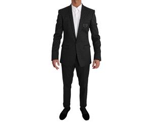 Dolce & Gabbana Black Gray Gold Crown Logo 2 Piece Suit