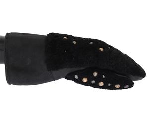 Dolce & Gabbana Black Leather Shearling Studded Gloves