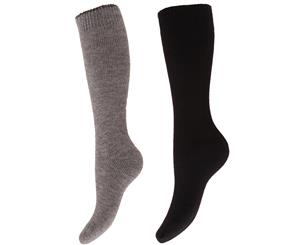 Floso Womens/Ladies Thermal Winter Wellington/Welly Boot Socks (2 Pairs) (Grey/Black) - W259