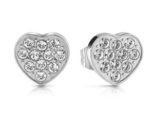 GUESS Small Pave Heart Stud Earrings - Silver