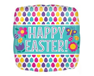 Happy Easter Egg Pattern Foil Square Balloon 45cm Approx