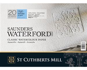 High White Saunders Waterford Block 300gsm 228 x 304mm (9" x 12") 20 Sheets NOT