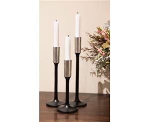 JUPITER 27cm Tall Single Candle Holder - Matte Black with Silver Top