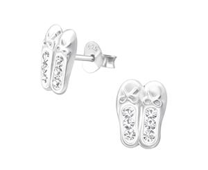 Kids Sterling Silver Ballerina Shoes Crystal Ear Studs