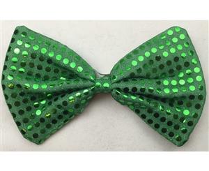 Large Bow Tie Sequin Polka Dots Bowtie Big King Size Party Unisex Costume - Green - Green