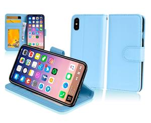 Light Blue For Apple iPhone XS Premium Leather Wallet Purse TPU JELLY Case Cover