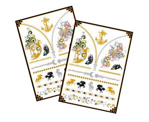 Metallic Temporary Tattoo Gold Silver Glitter Party Body Sticker Waterproof 2 Sheets 113