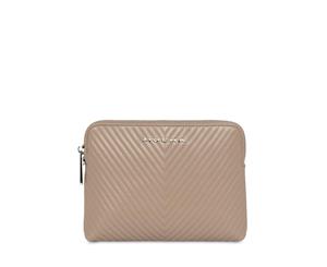 Mocha Chevron Zip Around Leather Clutch - Taupe