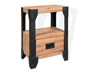 Nightstand Solid Acacia Wood and Steel Bedside Table Cabinet Storage