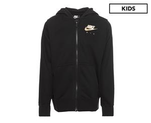 Nike Girls' Air Full-Zip Hoodie - Black/Metallic Gold