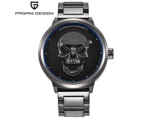 PAGANI Men Watch Black 3D Skull Pattern Dial Luxury Quartz Wrist Watches