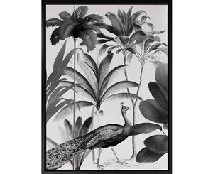 Peacock Parade Mono canvas art print - 75x100cm - Black