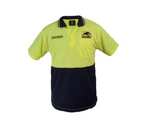 Penrith Panthers NRL Short Sleeve HI VIS Polo Work Shirt Yellow Navy