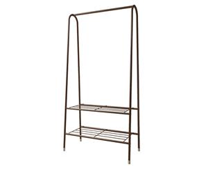 Portable Garments Rack Hanging Clothes Garment Rail Shoe Rack Hat Stand Shelf Brown