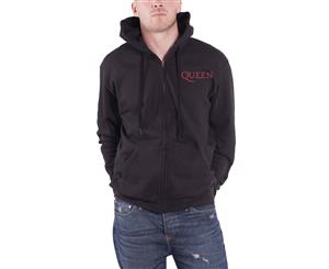 Queen Hoodie Classic Crest Band Logo Back Print Official Mens Zipped - Black