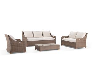 Randwick 3+2+1 Outdoor Wicker Alfresco Lounge Setting With Coffee Table - Outdoor Wicker Lounges - Brushed Wheat Cream cushions