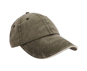 Result Washed Fine Line Cotton Baseball Cap With Sandwich Peak (Olive/Stone) - BC984