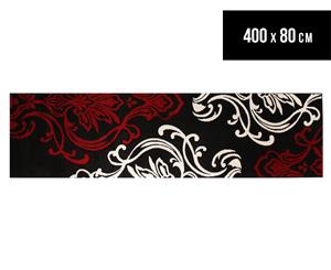 Rug Culture 400x80cm Art Deco Flower Runner Rug - Black