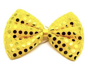 Sequin Bow Tie Polka Dots Party Unisex Costume Dance 13cm X 9cm Clown Bowtie - Yellow - Yellow