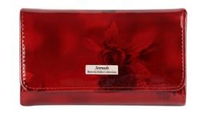 Serenade Cherry Roses RFID Medium Leather Wallet with Silver Fitting - Burgundy