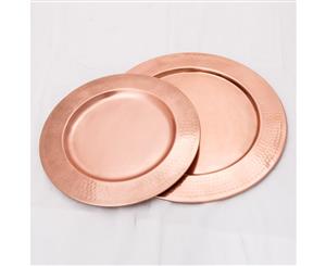 Set of 2 DISCUS Round 31 and 35cm Wide Serving Trays - Hammered Copper Finish