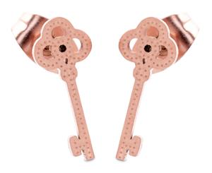 Short Story Pocket Key Earrings - Rose Gold