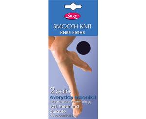 Silky Womens/Ladies Smooth Knit Knee Highs (2 Pairs) (Navy) - LW251