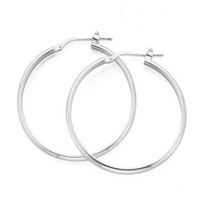 Silver 30mm 3mm Half Round Hoop Earrings