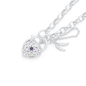 Silver Amethyst Dreamcatcher Padlock Bracelet