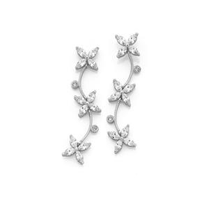 Silver CZ Flower Drop Earrings