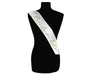 Single Layer White With Gold Satin Bride To Be Night Party Text Sash Banner 160cm x 80cm x 10cm