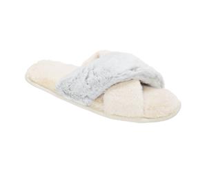 Slumberzzz Womens/Ladies Two Tone Open Tone Mule Slippers (Cream/Blue) - SL741