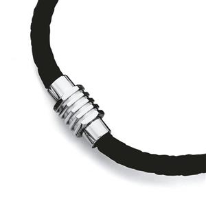 Stainless Steel Black Leather Bracelet