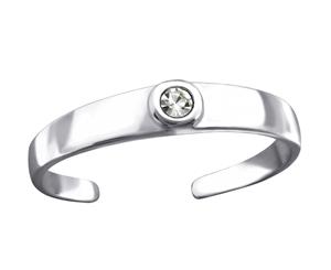 Sterling Silver Crystal Round Toe Ring