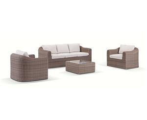 Subiaco 3+1+1 Seater Outdoor Lounge Setting With Coffee Table - Outdoor Wicker Lounges - Brushed Wheat Cream cushions