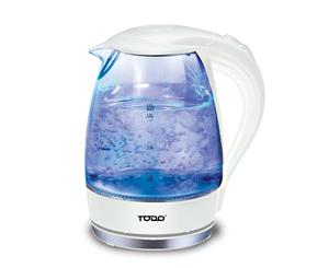 TODO 1.7L Glass Cordless Kettle 2200W Blue Led Light Kitchen Water Jug White