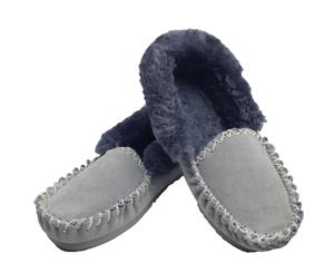 Unisex Sheepskin Moccasins Slippers- Grey