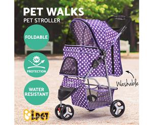 i.Pet Pet Stroller Dog Cat Cage Carrier Travel Pushchair Foldable Pram 3 Wheels Purple