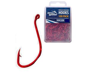 100 x Jarvis Walker Size 5/0 Suicide Hooks - Red Chemically Sharpened 100 Pce Value Pack