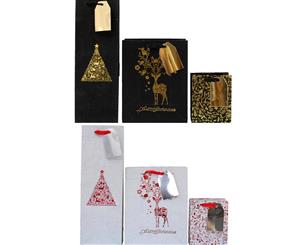 12x Christmas Gift Bags Cardboard Paper Bags w Foil S M Bottle High Quality [Design R]