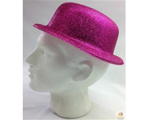 12x Glitter Bowler Hat Fancy Party Plastic Costume Cap Fun Dress Up Sparkle Bulk - Hot Pink - Hot Pink