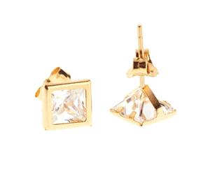 14K Gold Iced Out Ear Stud Earrings - BEZEL SQUARE 5mm - Gold