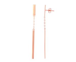 14K Rose Gold Hanging Bar Drop Earrings - Pink