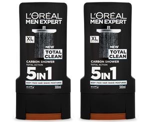 2 x L'Oral Men Expert Total Clean 5-In-1 Shower Gel 300mL