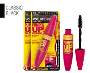 2 x Maybelline Volum'Express Pumped Up Colossal Mascara 9.5mL - Classic Black